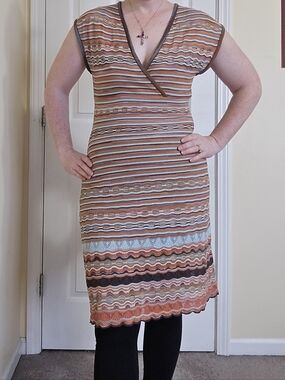 Missoni Striped Knit Sleeveless Sprinh Summer Dress in Orange Light Blue Brown
